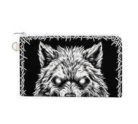 Sac portefeuille en toile, porte-monnaie imprimé tête de mort avec motif loup, fermeture éclair, petit sac à cosmétiques