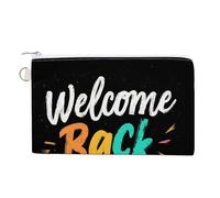 Sac portefeuille en toile, porte-monnaie imprimé « Welcome Back to School », porte-monnaie à fermeture éclair, petit sac à cosmétiques