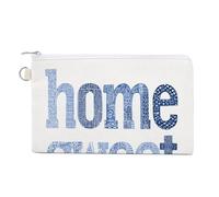 Sac portefeuille en toile, porte-monnaie simple bleu marine imprimé Home Sweet Home, porte-monnaie, porte-monnaie à fermeture éclair, petit sac à cosmétiques