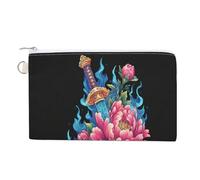 Sac portefeuille en toile, porte-monnaie traditionnel Katana pivoine, imprimé fleurs, porte-monnaie, porte-monnaie à fermeture éclair, petite trousse de maquillage