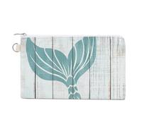Sac portefeuille en toile, queue de sirène blanche sarcelle sur bois, porte-monnaie, porte-monnaie à fermeture éclair, petite trousse de maquillage