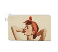 Sac portefeuille en toile, rétro pour femme, bandeau rouge, grand nœud imprimé, porte-monnaie, porte-monnaie à fermeture éclair, petite trousse de maquillage