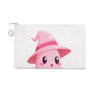 Sac portefeuille en toile, rose dessin animé fantôme habillé en sorcière, porte-monnaie à fermeture éclair, petite trousse de maquillage