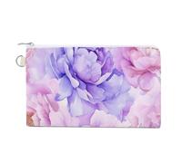 Sac portefeuille en toile, rose et lavande avec imprimé pivoine, porte-monnaie, porte-monnaie à fermeture éclair, petite trousse de maquillage