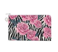 Sac portefeuille en toile, rose imprimé zèbre, porte-monnaie, sac à main à fermeture éclair, petit sac à cosmétiques