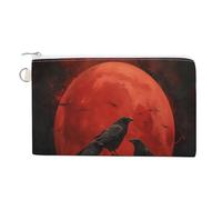 Sac portefeuille en toile, rouge foncé, lune trois corbeaux, tête de mort, porte-monnaie, porte-monnaie à fermeture éclair, petite trousse de maquillage