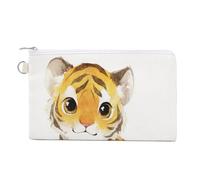 Sac portefeuille en toile, sac à main à l'aquarelle avec imprimé tigre mignon, porte-monnaie à fermeture éclair, petit sac à cosmétiques