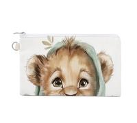 Sac portefeuille en toile, sac à main à l'aquarelle bébé lion câliné dans une couverture, porte-monnaie à fermeture éclair, petit sac à cosmétiques