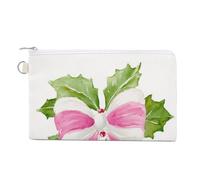 Sac portefeuille en toile, sac à main à l'aquarelle de Noël, rose houx, nœud blanc, porte-monnaie, porte-monnaie à fermeture éclair, petite trousse de maquillage