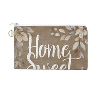 Sac portefeuille en toile, sac à main Home Sweet Home avec imprimé bois beige, porte-monnaie à fermeture éclair, petit sac à cosmétiques