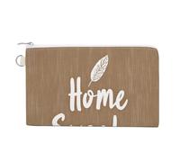 Sac portefeuille en toile, sac à main Home Sweet Home en tissu beige, imprimé minimaliste, porte-monnaie à fermeture éclair, petit sac à cosmétiques