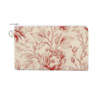 Sac portefeuille en toile, sac à main vintage avec imprimé floral rouge, feuilles de vigne, porte-monnaie à fermeture éclair, petite trousse de maquillage