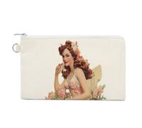 Sac portefeuille en toile, sac à main vintage imprimé fleurs sirène, porte-monnaie, sac à main à monnaie à fermeture éclair, petite trousse de maquillage