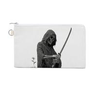 Sac portefeuille en toile, squelette tenant une épée Katana, porte-monnaie, porte-monnaie à fermeture éclair, petit sac à cosmétiques