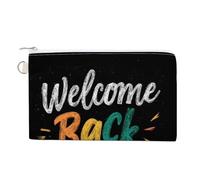 Sac portefeuille en toile, texte coloré « Welcome Back to School », porte-monnaie à fermeture éclair, petit sac à cosmétiques