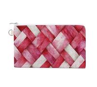 Sac portefeuille en toile, tissu tissé rose aquarelle avec textures tressées imprimées, porte-monnaie à fermeture éclair, petite trousse de maquillage