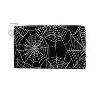 Sac portefeuille en toile, toile d'araignée blanche sur imprimé noir, porte-monnaie à fermeture éclair, petit sac à cosmétiques