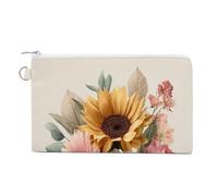 Sac portefeuille en toile, tournesol rose gerbera et roses beiges, porte-monnaie à fermeture éclair, petite trousse de maquillage