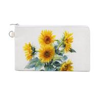 Sac portefeuille en toile, tournesols dans un seau en fer, porte-monnaie imprimé, porte-monnaie à fermeture éclair, petit sac à cosmétiques