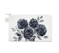 Sac portefeuille en toile, vase noir avec roses, imprimé effrayant d'Halloween, porte-monnaie, porte-monnaie à fermeture éclair, petite trousse de maquillage