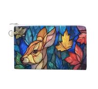 Sac portefeuille en toile, vitrail d'un beau porte-monnaie imprimé cerf, porte-monnaie à fermeture éclair, petit sac à cosmétiques