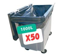 Sac poubelle 1000-1100 L | Housse de protection pour poubelles 1000 litres | Carton de 50 sacs | Noir opaque | Gamme professionnelle | Épaisseur 30µ | Anti-fuite et anti-taches |