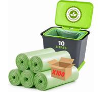 Sac Poubelle 10L Biodégradable Compostable | Lot de 100 Sacs OK Compost | Lien Coulissant | Déchets Alimentaires (Fruits Légumes) | Base 100% Végétale Amidon de Maïs | Normes Européennes (10L)