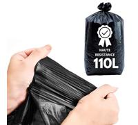 Sac Poubelle 110L Renforcé | Lot de 100 Sacs Ultra Résistants | Recommandé Poubelles 100 Litres | Déchets Jusqu'à 25 KGS | Travaux - Bureaux - Commerces - Restauration (110 Litres)