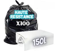 Sac Poubelle 150 Litres Renforcé | Lot de 100 Sacs 150L Ultra Résistants | Gamme Professionnelle | Déchets Lourds Jusqu'à 35 KGS | Travaux - Bureaux - Commerces - Restauration (150 Litres)