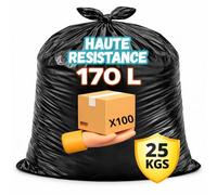 Sac Poubelle 170L Renforcé | Lot de 100 Sacs Ultra Résistants | Gamme Professionnelle | Déchets Jusqu'à 25 KGS | Travaux - Bureaux - Commerces - Restauration (170 Litres)