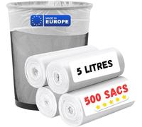 Sac Poubelle 5 litres Blanc X 500 | Sacs Blancs 5L (10 Rlx de 50 sacs) | Poubelles Salle de Bains - WC - Sanitaires | Tourisme - Hôtels - Voiture | Déchets Légers Hygiéniques - Cosmétiques |