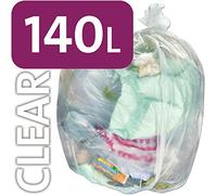 Sac Poubelle à Roulette Robuste Transparent en Polythène 140 L Alina/Sac à Ordure à roulettes / 140 Litre Effacer Plastique Garbage Sac, Plastique, 25 Sacs