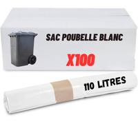 Sac Poubelle Blanc 110 Litres | Carton de 100 Sacs | Basse Densité - Haute Résistance | Fermeture à Lien | Alimentaire - Médical