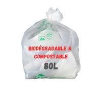 Sac Poubelle Blanc Biodégradable et Compostable | Lot de 50 Sacs Eco-Responsables | Fabrication Matières Végétales : Amidon de Maïs | Resistant - Etanche | OK Compost EN12432 (80L)
