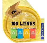 Sac Poubelle Jaune 100 Litres | Carton de 50 Sacs (2 Rouleaux de 25 sacs) | Haute Résistance 30 microns | Tri Sélectif