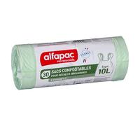 Alfapac Sac poubelle compostable 10L Vert à poignées - Lot de 720