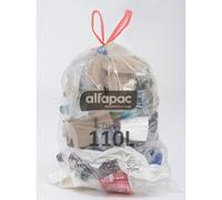 Sac poubelle transparent recyclé 110L - Sac à déchets Alfapac avec lien coulissant - Lot de 180