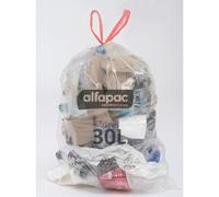 Sac poubelle transparent recyclé 30L - Sac à déchets Alfapac avec lien coulissant - Lot de 150