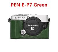Sac pour appareil photo en cuir PU demi-corps étui pour Olympus E-M10 Mark III IV EM10IV III stylo E-P7 EP7 batterie ouverture couverture astronomique - Type E-P7 Green