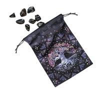 Sac pour cartes de tarot, 13 x 18 cm, motif arbre de vie, avec cordon de serrage, en flanelle, tarot, sac de rangement pour accessoires de tarot Oracle Decks, Dice Runes