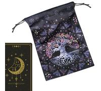 Sac pour cartes de tarot - Support en velours phases de la lune, imprimé arbre de vie | 12 x 7,09 pouces Sac cube Oracle Deck runes Pierres précieuses Stockage Portable Cadeau spirituel
