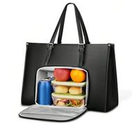 Sac pour femme, sac pour homme, style de couple, mode noire, sac fourre-tout de grande capacité, sac isotherme à motif damier classique, sac isotherme pour employé de bureau, sac à épaule en PU noir, 