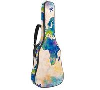 Sac pour guitare acoustique avec 2 poches, bandoulière réglable et crochet arrière, adapté pour guitares électriques, basses et guitares classiques, Carte du monde aquarelle colorée, 42.9x16.9x4.7 in,