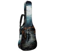 Sac pour guitare acoustique avec bandoulière réglable et crochet arrière, convient pour guitares électriques, basses, guitares classiques, ukulélé, motif château d'Halloween 1 106,7 cm, Motif château
