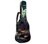 Sac pour guitare acoustique avec bandoulière réglable et crochet arrière, convient pour guitares électriques, basses, guitares classiques, ukulélé, motif château d'Halloween 223,5 cm, 106,7 cm, Motif