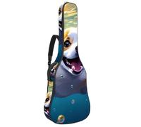 Sac pour guitare acoustique, beau étui pour guitare acoustique de 101,6/104,7 cm, sac de transport imperméable avec couche de protection, sac à dos pour guitare à plusieurs poches, joli Corgi nage