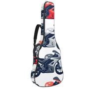 Sac pour guitare acoustique de moto avec 2 poches, bandoulière réglable et crochet arrière, convient pour guitares électriques, basses et guitares classiques Rouge/blanc, Rouge Blanc Cool Moto,
