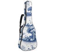 Sac pour guitare acoustique en toile blanche et bleue avec 2 poches, bandoulière réglable et crochet arrière, convient pour guitares électriques, basses et guitares classiques, Lac Toile Blanc et
