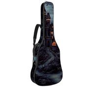 Sac pour guitare acoustique Halloween Motif château 90 avec 2 poches, bandoulière réglable et crochet arrière, convient pour les guitares électriques, basses et guitares classiques, Motif château