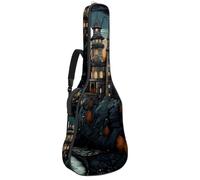 Sac pour guitare acoustique Halloween Motif château 96 avec 2 poches, bandoulière réglable et crochet arrière, convient pour les guitares électriques, basses et guitares classiques, Motif château